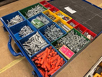 Partij schroeven en pluggen (ca. 1000) in metalen assortimentskist - afbeelding 1 van  2