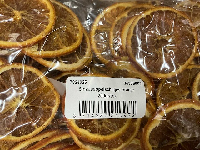 Partij sinaasappelschijfjes oranje 250gr per zak (144x) - afbeelding 2 van  3