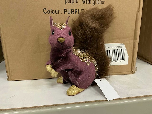 Partij squirrel christmasdeco purple with glitter h21cm (64x) - afbeelding 2 van  5