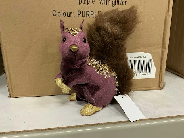 Partij squirrel christmasdeco purple with glitter h21cm (64x) - afbeelding 2 van  5