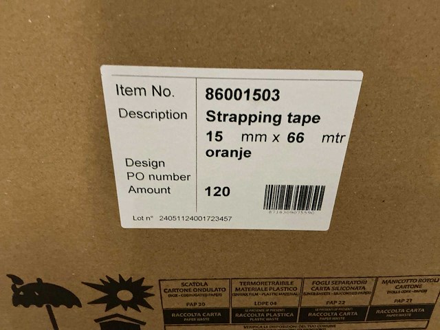 Partij strapping tape 15mmx66mtr oranje (1720x) - afbeelding 3 van  3