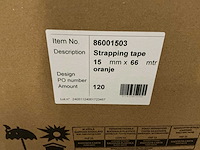 Partij strapping tape 15mmx66mtr oranje (1720x) - afbeelding 3 van  3