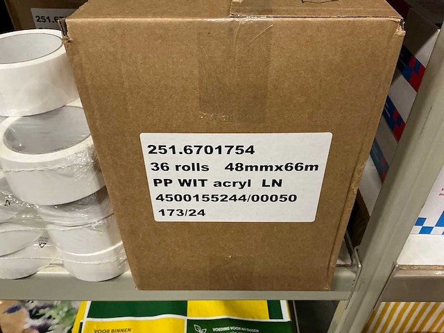 Partij tape rollen 48mm/66m pp wit acryl (132x) - afbeelding 3 van  3