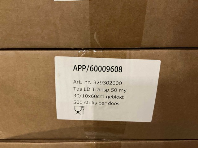 Partij tassen ld transparant 50 my 30/10x60cm geblokt (3300x) - afbeelding 3 van  4