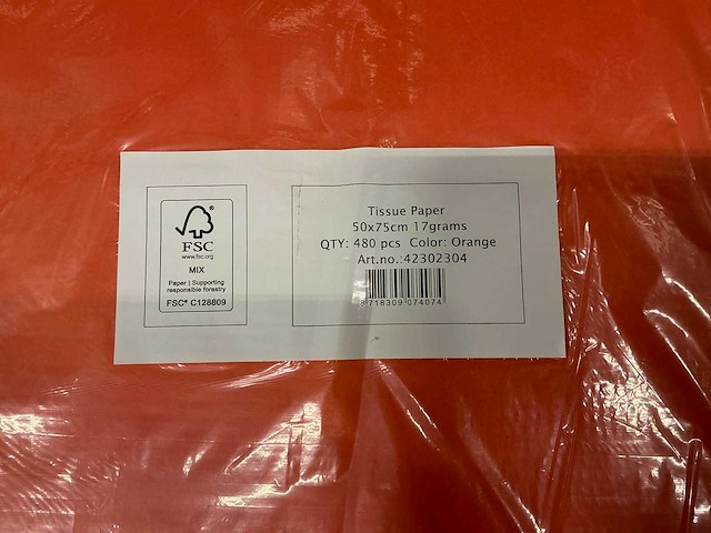 Partij tissue paper 50x75cm 17grams orange (12960x) - afbeelding 2 van  4
