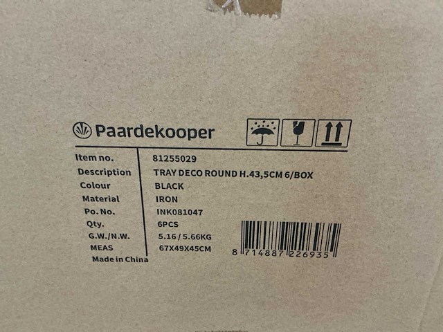 Partij tray deco round h43,5cm black iron (36x) - afbeelding 6 van  6