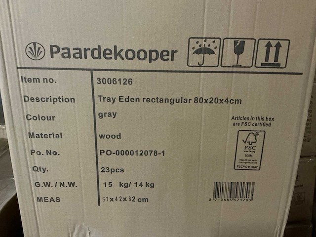 Partij tray eden rectangular 80x20x4cm gray wood (230x) - afbeelding 4 van  5