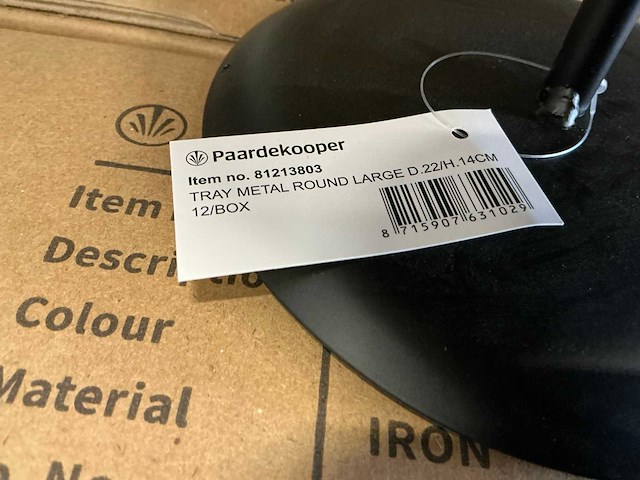 Partij tray metal round large d22/h14cm black iron (163x) - afbeelding 2 van  4