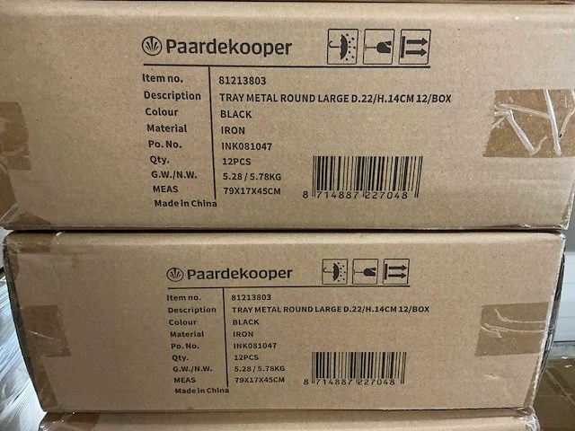 Partij tray metal round large d22/h14cm black iron (163x) - afbeelding 4 van  4