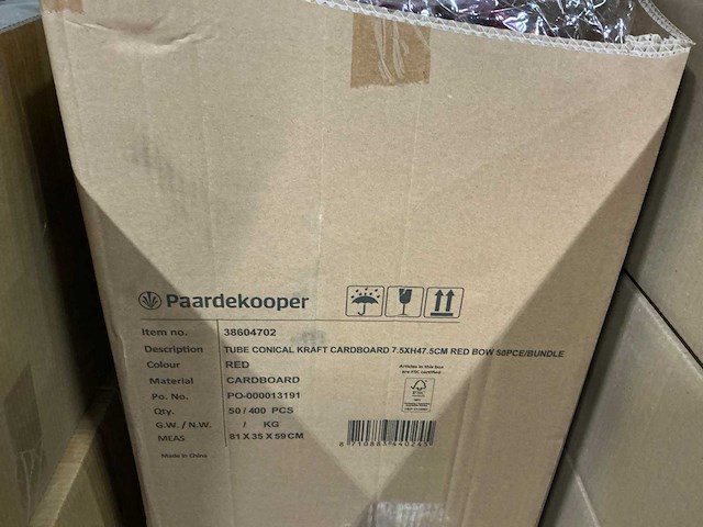 Partij tube conical kraft cardboard 7,5xh47,5cm red bow (800x) - afbeelding 3 van  3