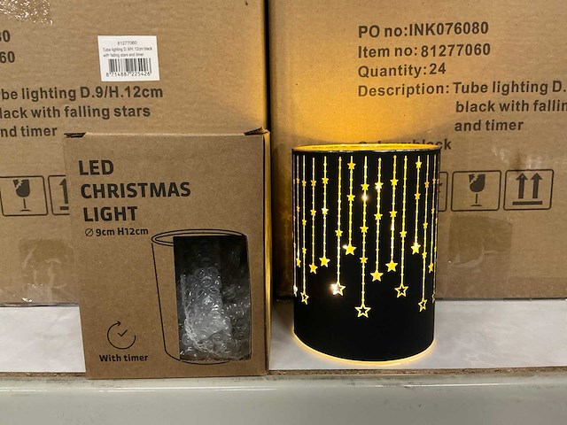 Partij tube lighting d9/h12cm black with falling stars and timer (120x) - afbeelding 1 van  5