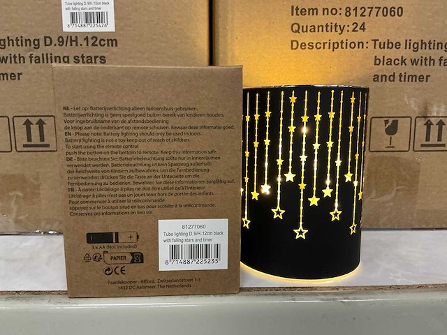 Partij tube lighting d9/h12cm black with falling stars and timer (120x) - afbeelding 2 van  5