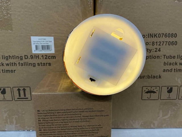 Partij tube lighting d9/h12cm black with falling stars and timer (120x) - afbeelding 3 van  5