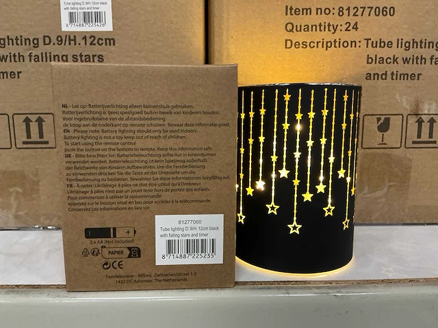 Partij tube lighting d9/h12cm black with falling stars and timer (120x) - afbeelding 2 van  5