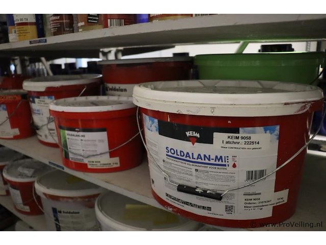 Partij verf bestaande uit o.a. keim soldalan sol-silicaat buitenmuurverf me, soldalan-verdunning, sigma mortar 2k ep base + hardner, toupret murex & sikkens wapex 529 multicolour vlokken - afbeelding 6 van  20