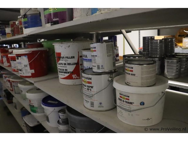 Partij verf bestaande uit o.a. keim soldalan sol-silicaat buitenmuurverf me, soldalan-verdunning, sigma mortar 2k ep base + hardner, toupret murex & sikkens wapex 529 multicolour vlokken - afbeelding 20 van  20