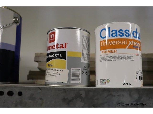 Partij verf bestaande uit o.a. ppg façade topcoat gevelverf matt, sikkens alphatex sf, primer, diepgrond, perfax wandlijm, wijzonol gevelcoat & caparo muresko buitenmuurverf - afbeelding 10 van  16