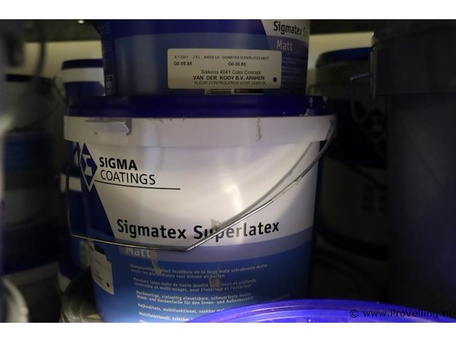Partij verf bestaande uit o.a. ppg sigmatex binnenmuurverf superlatex, murfill renovatie verf, sigma zinccoat, global paint spacfinish & sikkens alpatex sf matte muurverf - afbeelding 2 van  10