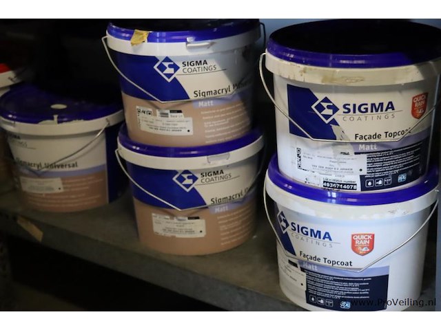 Partij verf bestaande uit o.a. ppg sigmatex binnenmuurverf superlatex, murfill renovatie verf, sigma zinccoat, global paint spacfinish & sikkens alpatex sf matte muurverf - afbeelding 7 van  10