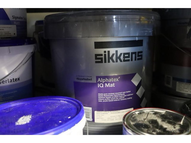 Partij verf bestaande uit o.a. ppg sigmatex binnenmuurverf superlatex, murfill renovatie verf, sigma zinccoat, global paint spacfinish & sikkens alpatex sf matte muurverf - afbeelding 10 van  10