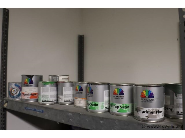 Partij verf bestaande uit o.a. sigma s2u nova grondverf, sikkens bl rezisto primer, veveo aqua titani zijdeglans, wijzonol wijzo chips-coll & global paint pu top satin - afbeelding 4 van  16