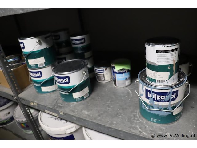 Partij verf bestaande uit o.a. sigma s2u nova grondverf, sikkens bl rezisto primer, veveo aqua titani zijdeglans, wijzonol wijzo chips-coll & global paint pu top satin - afbeelding 13 van  16