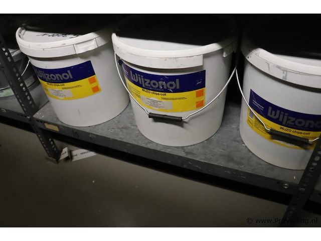 Partij verf bestaande uit o.a. sigma s2u nova grondverf, sikkens bl rezisto primer, veveo aqua titani zijdeglans, wijzonol wijzo chips-coll & global paint pu top satin - afbeelding 14 van  16