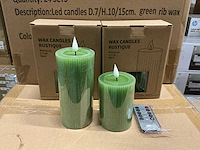 Partij wax candles rustique led h10/15xø7cm green rib wax 2/set (48x) - afbeelding 1 van  4