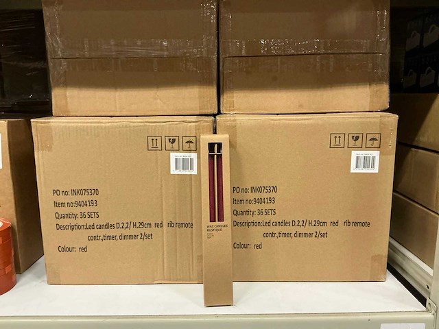 Partij wax led candles rustique sets ø2,2 h29cm red rib remote contr,timer,dimmer (216x) - afbeelding 1 van  6