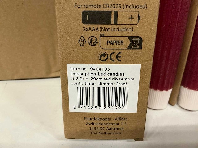 Partij wax led candles rustique sets ø2,2 h29cm red rib remote contr,timer,dimmer (216x) - afbeelding 6 van  6