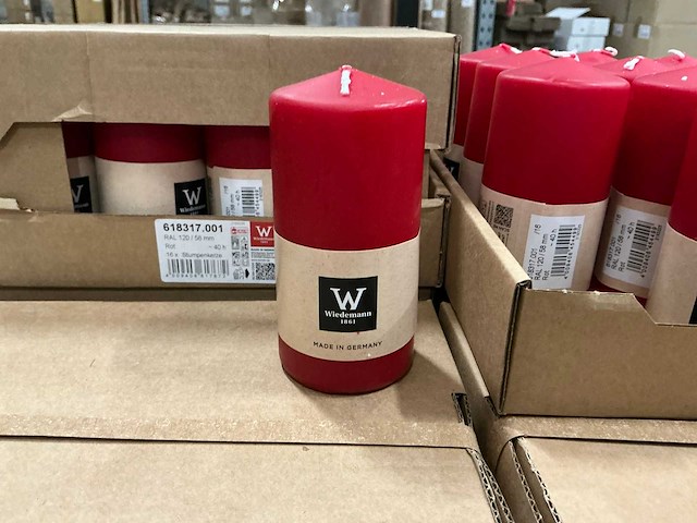 Partij wiedemann stompkaarsen 40h ral 120/58mm rood (512x) - afbeelding 1 van  4