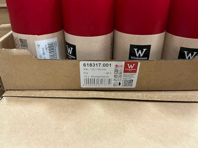 Partij wiedemann stompkaarsen 40h ral 120/58mm rood (512x) - afbeelding 4 van  4