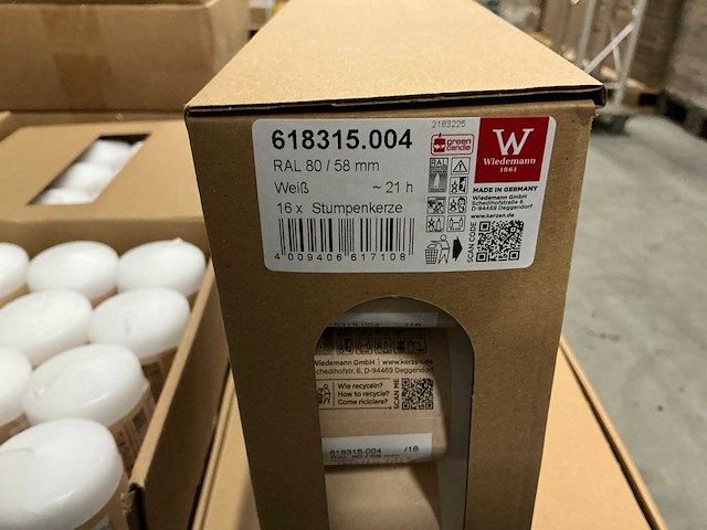 Partij wiedemann stompkaarsen ral 80/58mm wit 21h (464x) - afbeelding 4 van  4