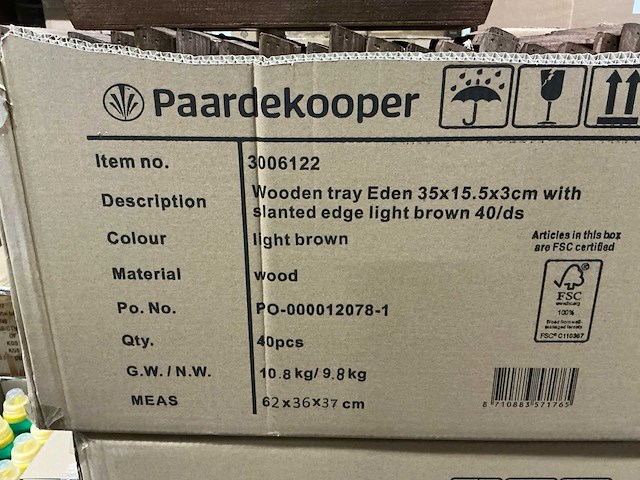Partij wooden tray eden 35x15,5x3cm with slanted edge light brown (160x) - afbeelding 5 van  5