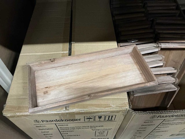 Partij wooden tray eden 35x15,5x3cm with slanted edge light brown (75x) - afbeelding 2 van  5