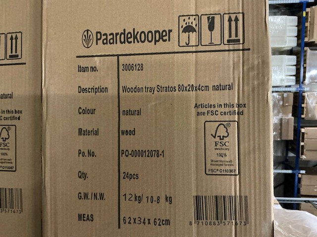Partij wooden trays stratos 60x20x4cm naturel (72x) - afbeelding 5 van  5
