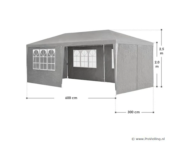 Partytent 3 x 6m grijs - afbeelding 9 van  13
