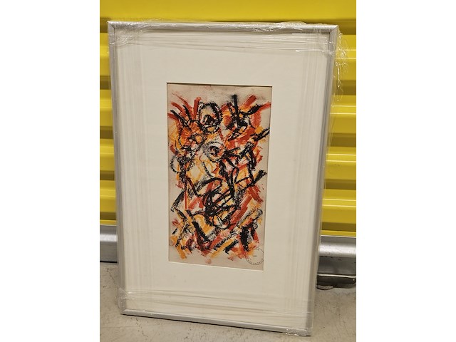 Pastel op papier, theo wolvecamp, abstracte compositie "cobra" - afbeelding 2 van  6