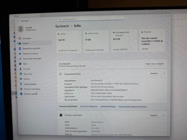 Pc opstelling hp met intel i7 processor, 16 gb intern geheugen, windows 11 pro, 12 gb grafische kaart nvidi... - afbeelding 10 van  10