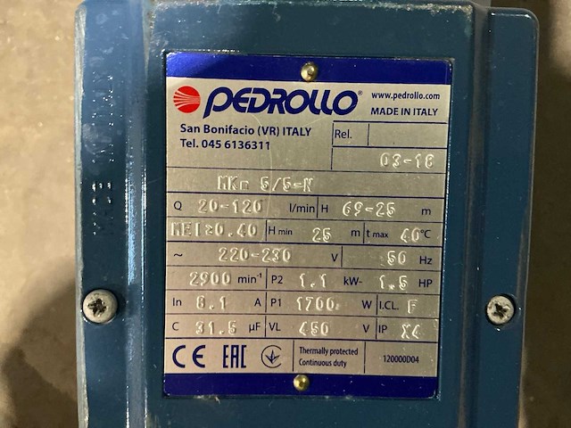 Pedrollo mk 5,5n centrifugeraal waterpomp - afbeelding 5 van  5