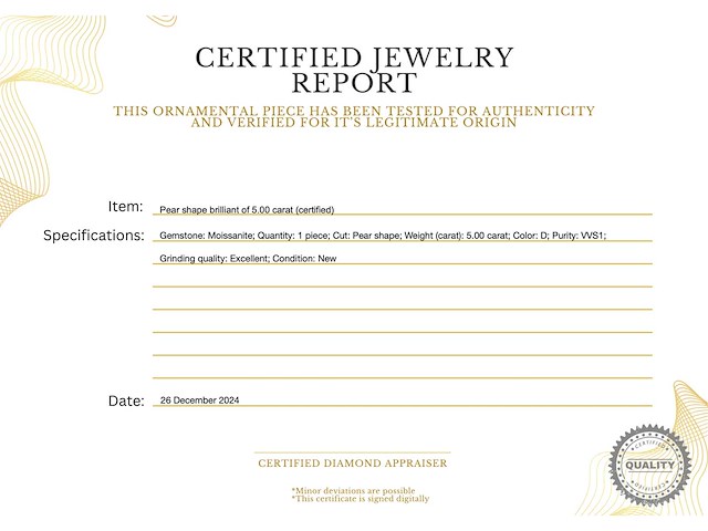 Peer vorm briljant van 5.00 carat (gecertificeerd) - afbeelding 3 van  6