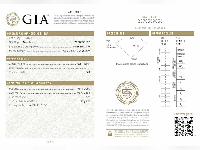 Peervormige diamant 0.51 ct - afbeelding 4 van  4