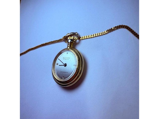 Pendant horloge met ketting - mechanisch met edelstenen accenten - afbeelding 2 van  3
