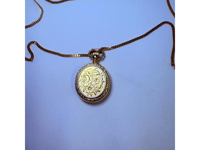 Pendant horloge met ketting - mechanisch met edelstenen accenten - afbeelding 3 van  3