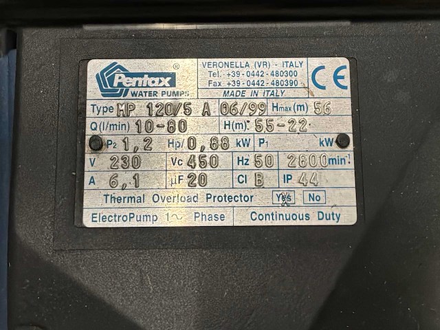Pentax mp120/5a centrifugaal waterpomp - afbeelding 5 van  6