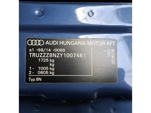 Personenauto, audi, tt, 1.8 5v turbo quattro, blauw, 1999 - afbeelding 46 van  64