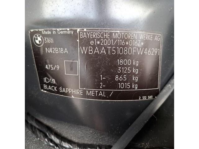 Personenauto, bmw, 3-serie compact, 316ti, zwart, 2003 - afbeelding 49 van  59