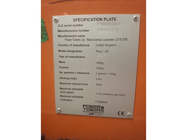 Personenlift 3,5m manueel jlg, ecolift 50, bouwjaar 2017 - afbeelding 5 van  9