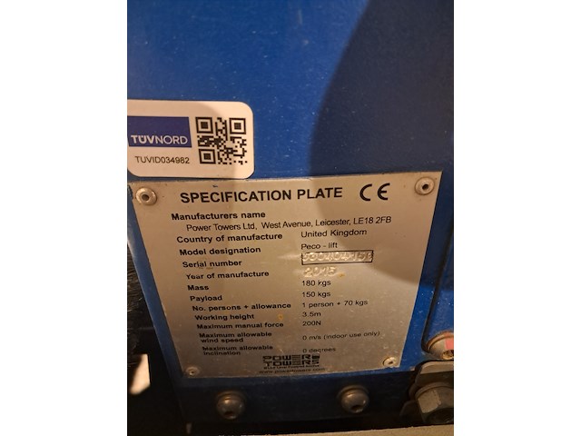 Personenlift 3,5m manueel, power tower, power towers pecolift, 2015 - afbeelding 20 van  27