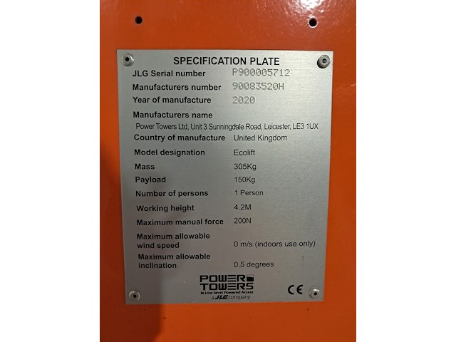 Personenlift 4,2m manueel, jlg, power towers ecolift, 2020 - afbeelding 31 van  37